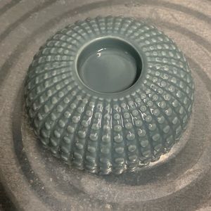 Sea urchin ceramic votive candle holder in a beautiful sage blue‎ color.